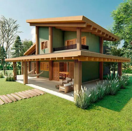 Casa com varanda rústica